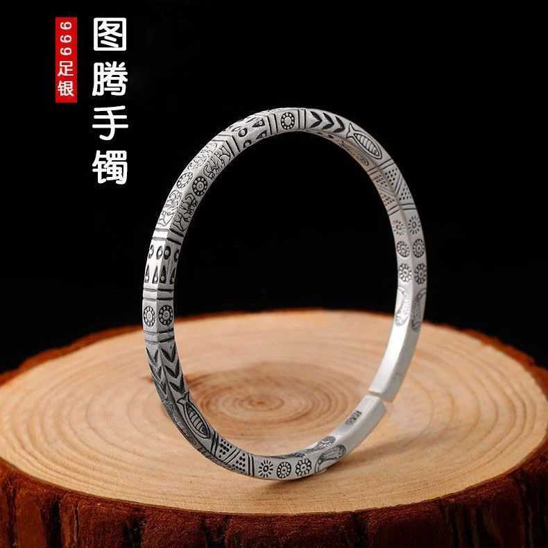 足银手镯 【秘境】复古图腾999.9足银手镯·开口可调节