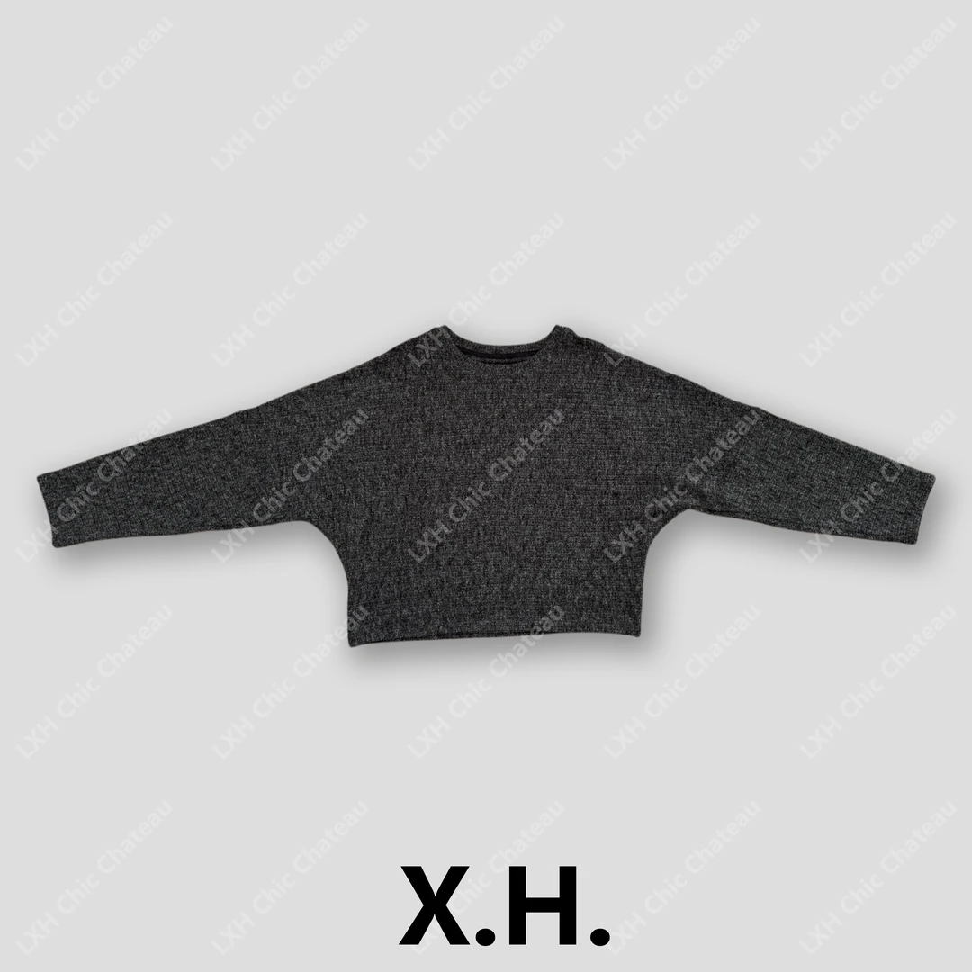 【刘小黑】坑条蝙蝠袖针织套头衫
