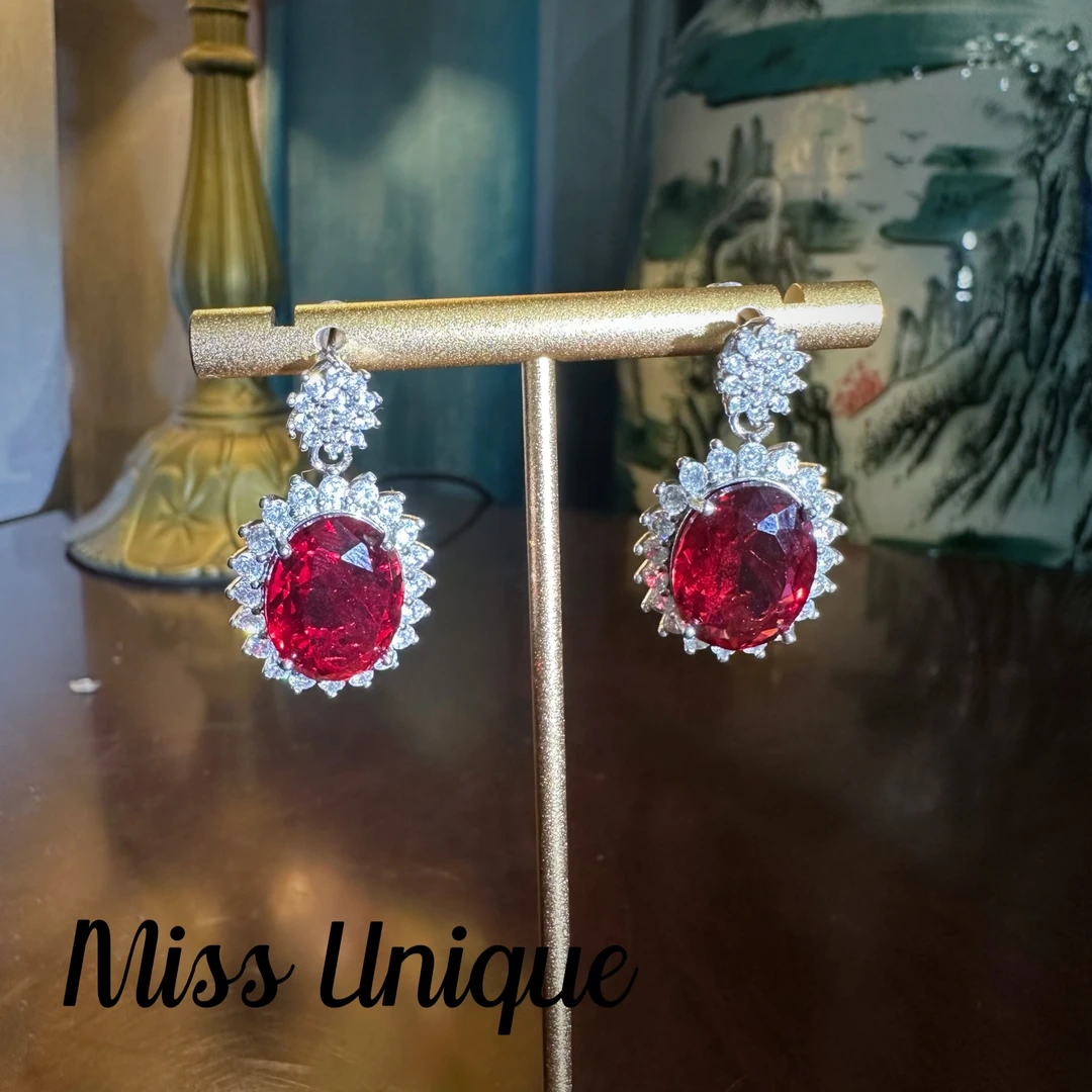 B1403红色椭圆耳环