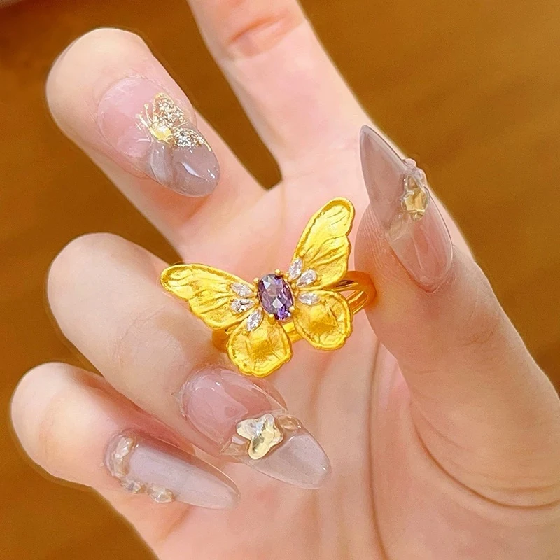 戒指 古法蝴蝶戒指气质轻奢时尚百搭梦幻彩色