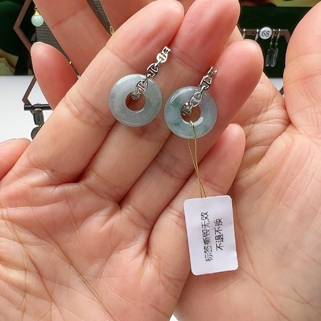 翡翠耳饰银S925镶嵌平安扣