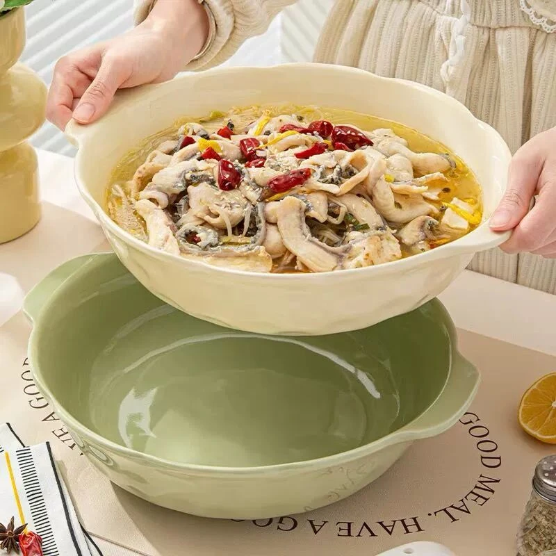 酸菜鱼大盆碗家用14寸大汤碗双耳汤盆陶瓷大号盘水煮鱼专用大碗W