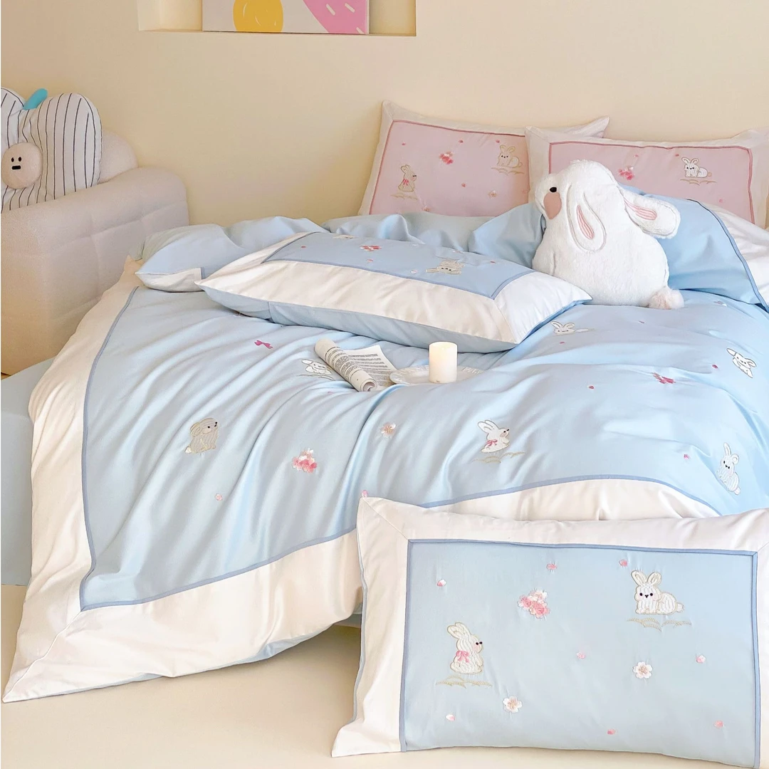 小玲子 樱花雨系列  秋冬100S全棉长绒棉精致刺绣工艺款四件套