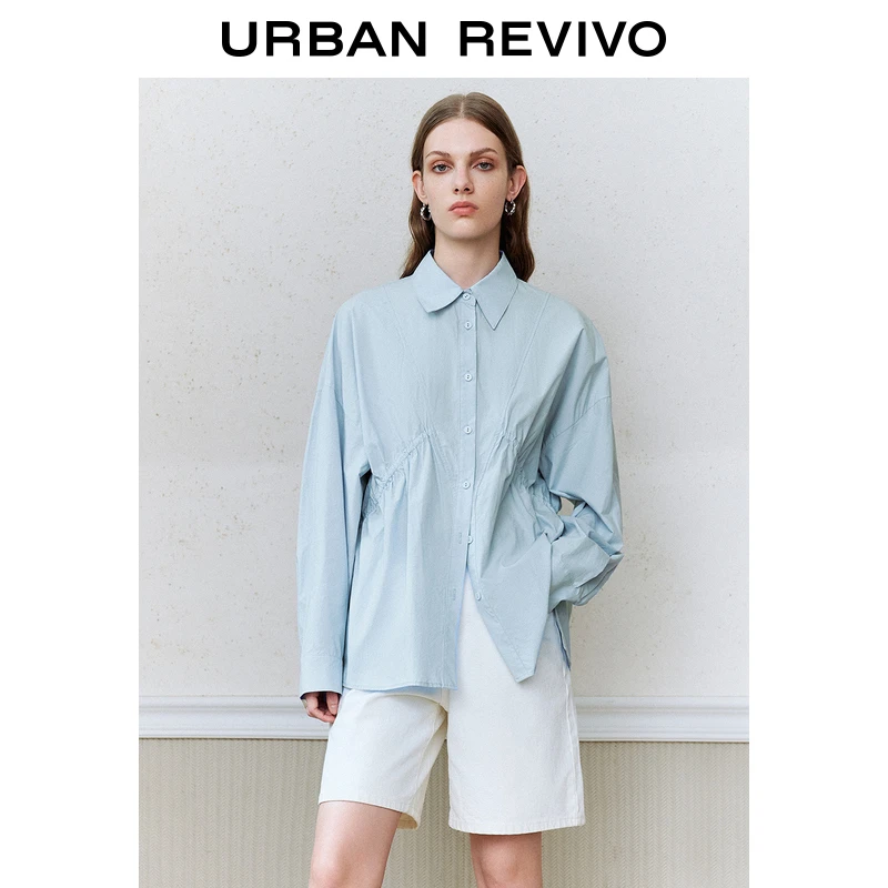UR2025秋季新款女装设计感抽褶宽松长袖开襟衬衫UYY250015