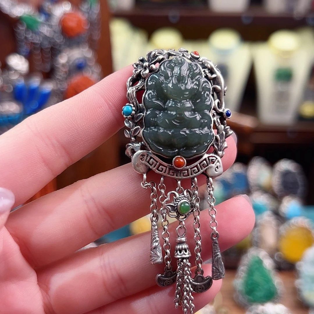 和田玉银S925镶嵌戒指/指环戒指