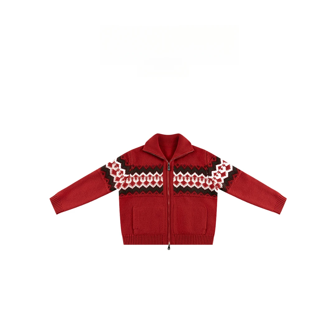 100绵羊毛冬季费尔岛立领提花针织开衫761