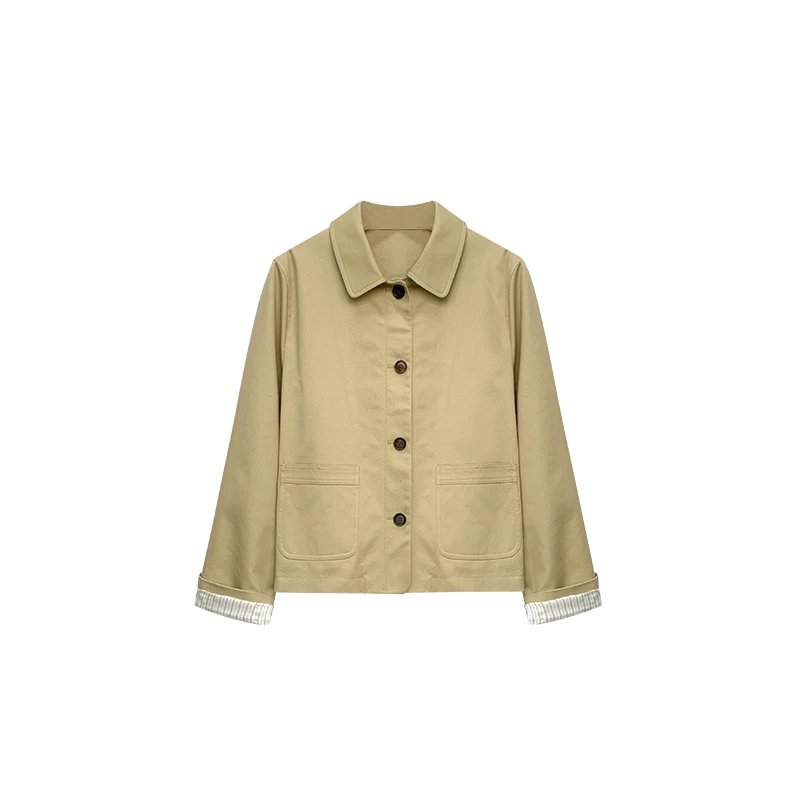 【橙庐】836000原创精纺长绒棉翻领外套 春秋女士短风衣气质宽松