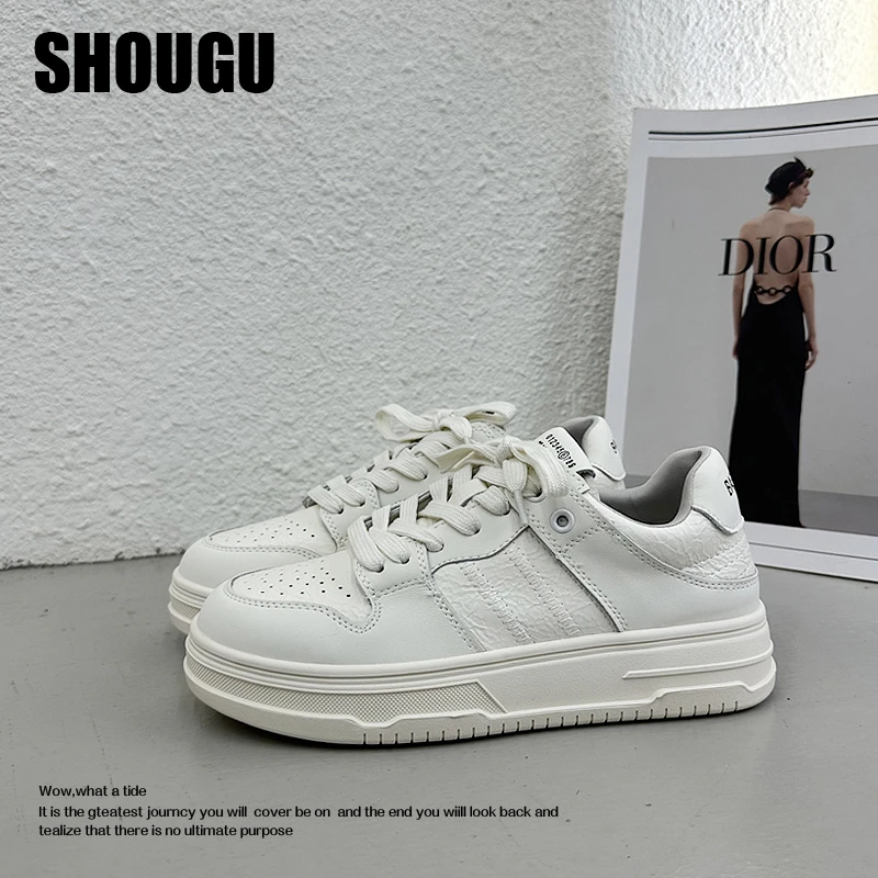 shougu/首谷2025年时尚经典款软底百搭小白鞋系带休闲运动鞋女鞋