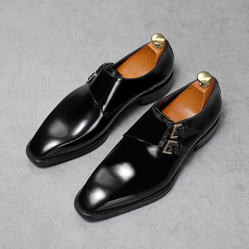 【琴底-高奢牛皮】手工僧侣鞋男士商务正装皮鞋复古搭扣孟克鞋男鞋
