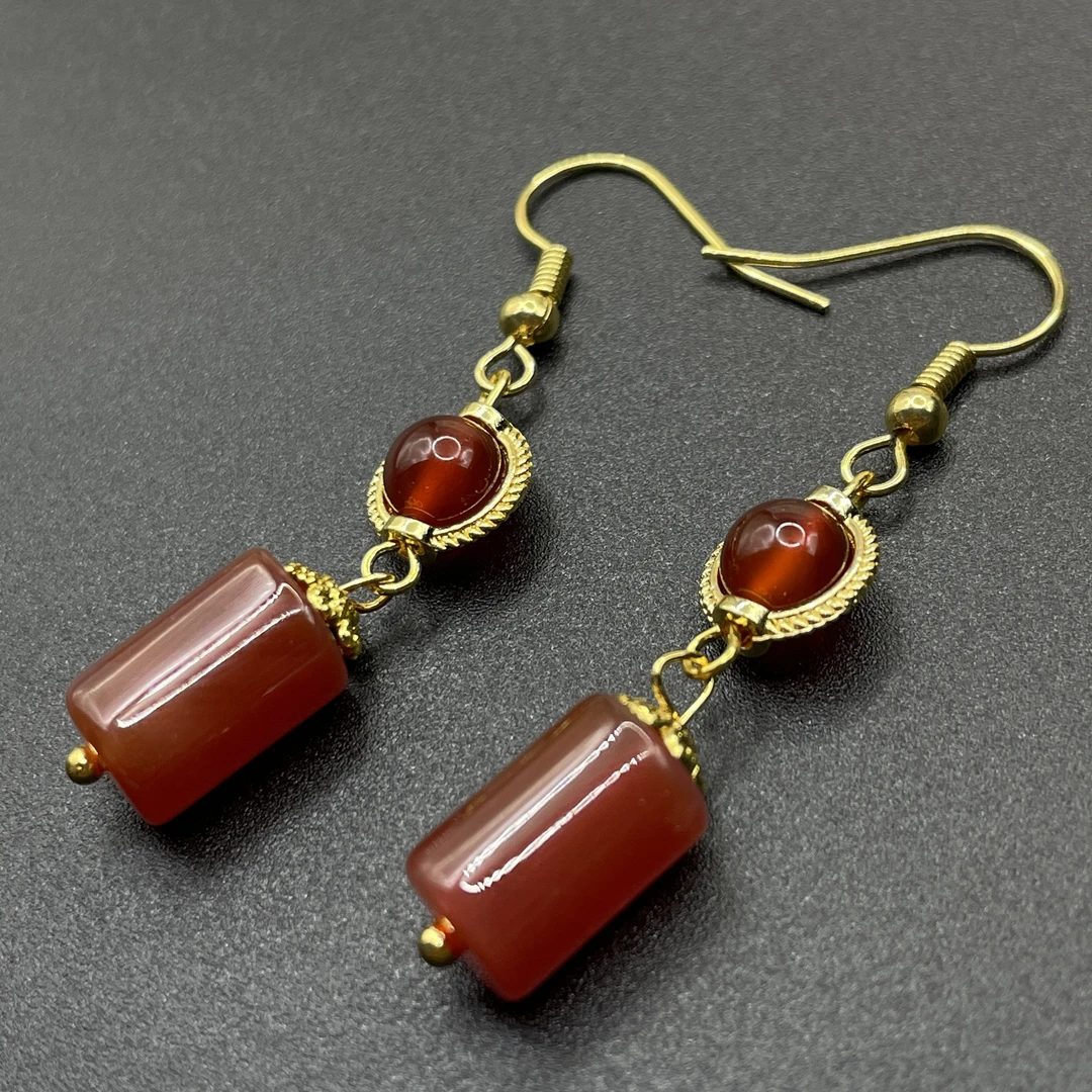 福利款 天然玉石 本命红 精品女款红桶珠耳坠 （多样性发货） M160