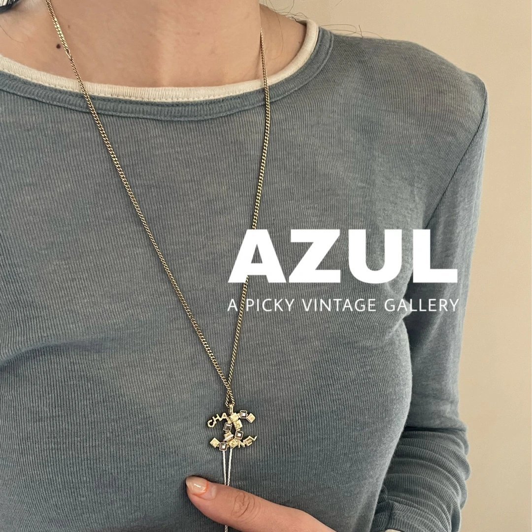 99新 Chanel/香奈儿 Azul-24C 浅金色字母方钻双C项链 44441