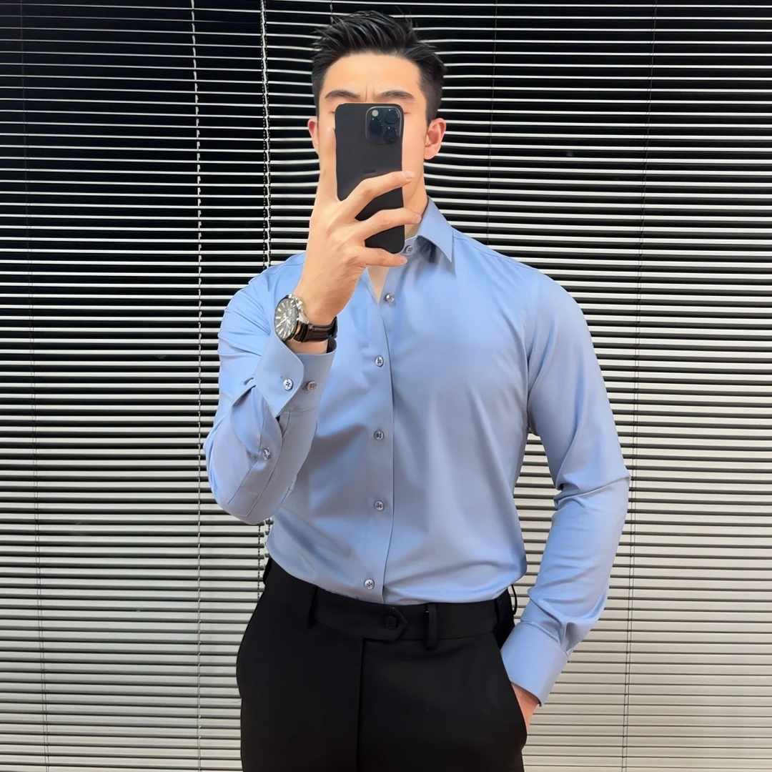 莫代尔衬衣商务正装男士春季男装潮流春秋长袖修身韩版衬衫痞帅