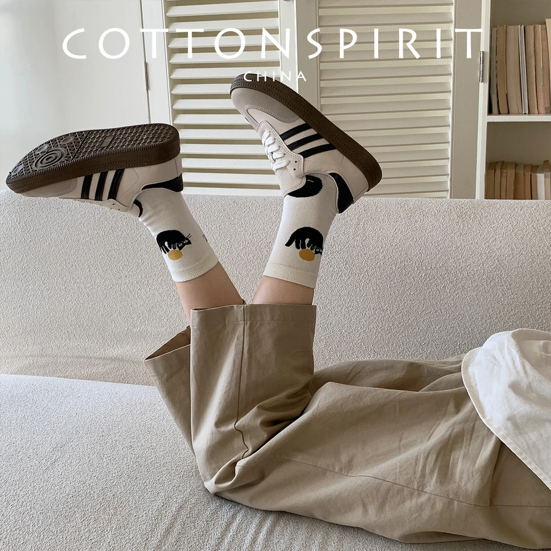 中筒春秋款猫咪袜子日系可爱少女百搭休闲棉质时尚女士中筒袜