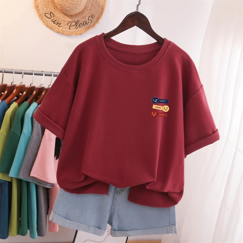 美式复古宽松胖mm圆领纯棉短袖t恤女装休闲百搭大码显瘦体恤上衣