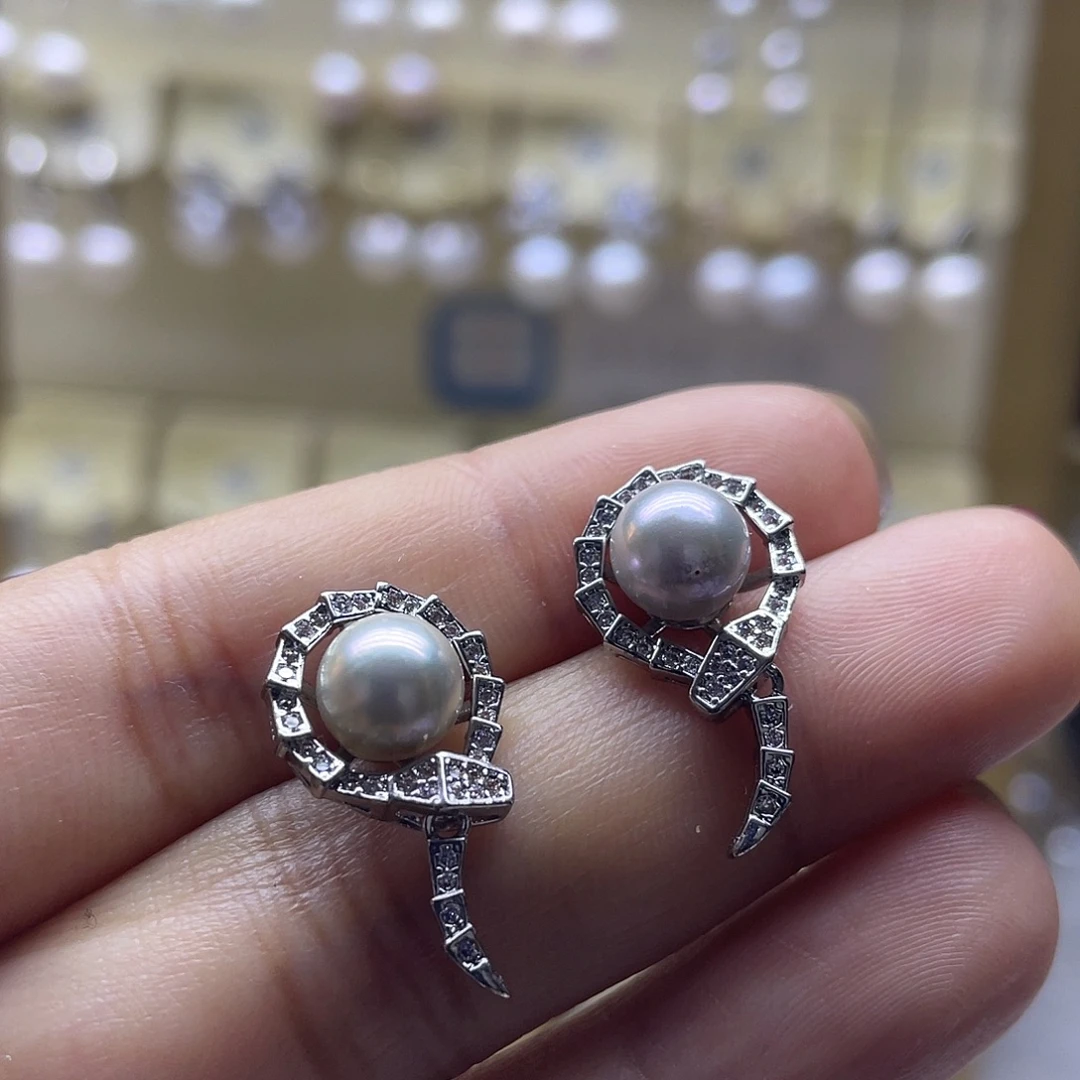 耳饰银S925镶嵌海水珍珠