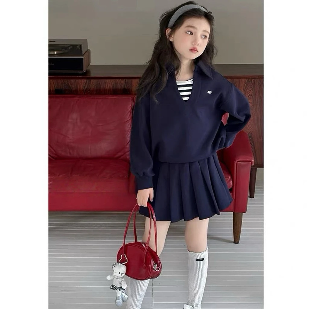 350-沫弛尔2025常规款学院风女大童纯色秋季套装长袖外套韩版西装