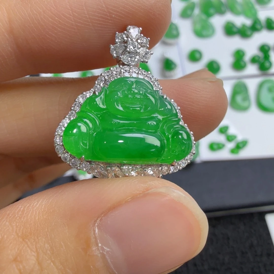 吊坠(不含链)18K金镶嵌翡翠佛公