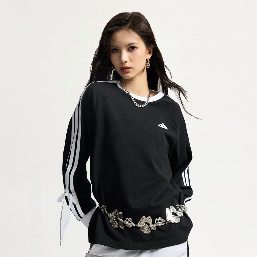 adidas/阿迪达斯新款三条纹长袖可拆卸蝴蝶结长袖T恤 KG3858