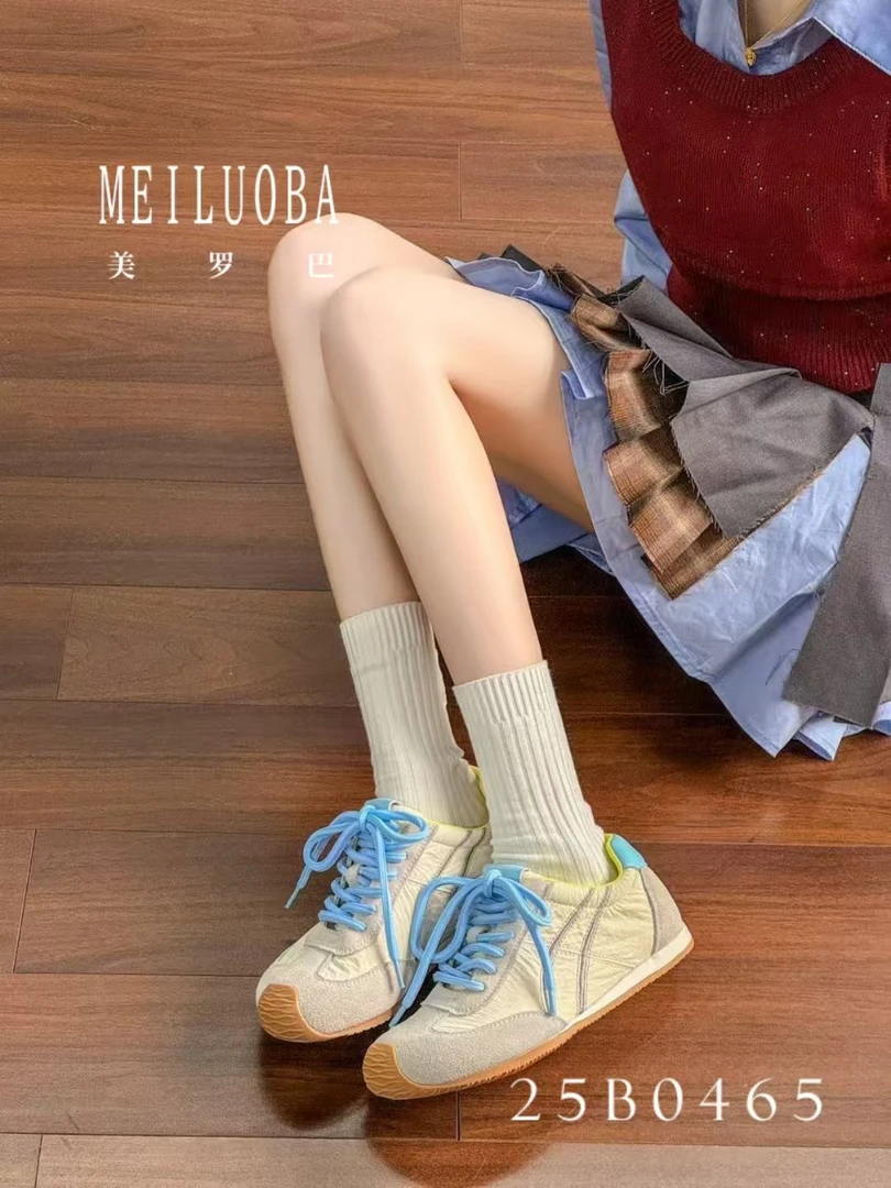 美罗巴双色解构感织带设计时尚百搭真皮夏季休闲春夏系带拼色