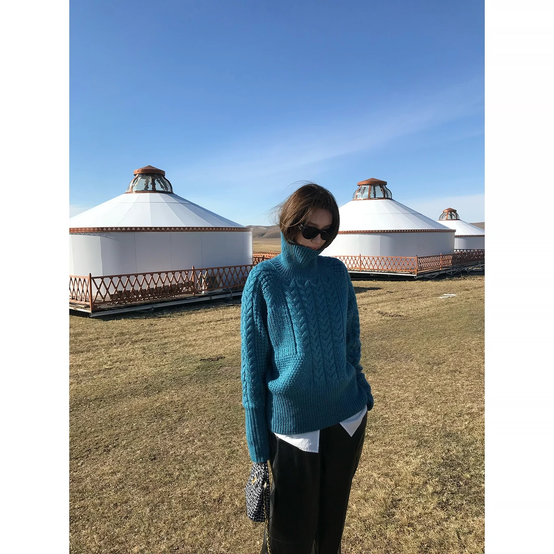 Gakee【自然诗篇】秋冬圆领慵懒风宽松复古杏色高领毛衣M38320GK54