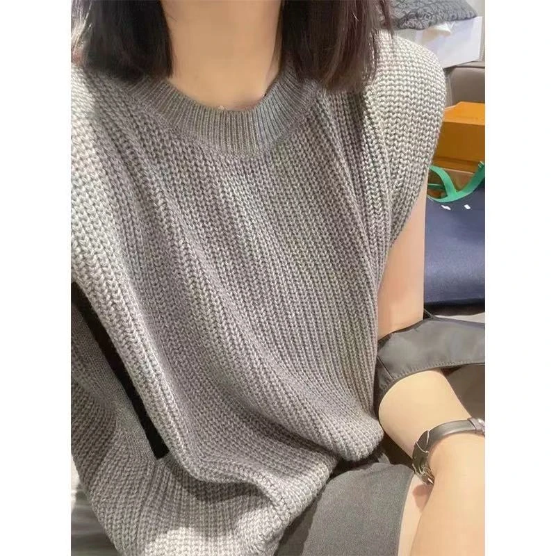 胸114-160长54宽松大版无袖马夹叠穿设计感套头显瘦上衣 7835