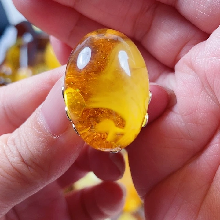 琥珀银S925镶嵌裸石戒指