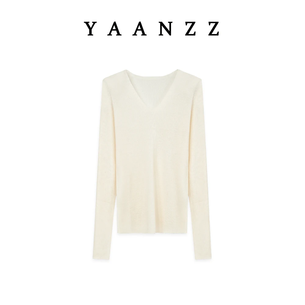 【皓皓】春季V领长袖气质修身百搭高弹力100绵羊毛内搭