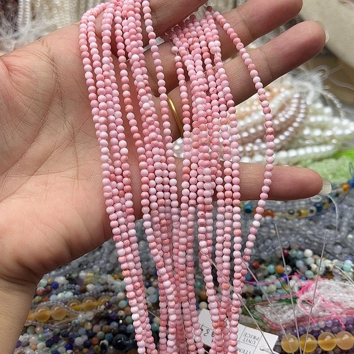 玛瑙/玉髓未镶嵌珠宝半成品一条3mm粉贝贝