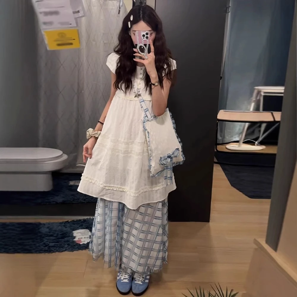 夏季法式氛围感叠穿白色连衣裙子套装时尚洋气减龄显瘦遮肉两件套