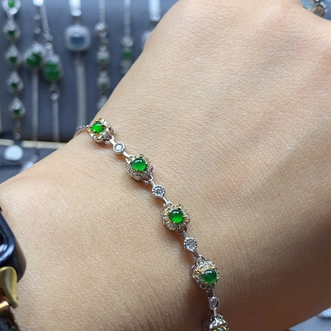 翡翠颈饰银S925镶嵌翡翠手链