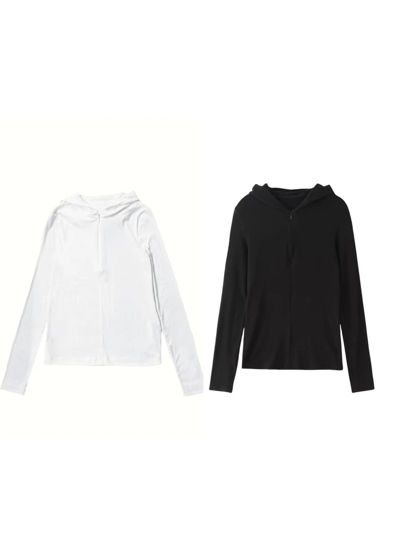 女装；55611连帽半拉链上衣