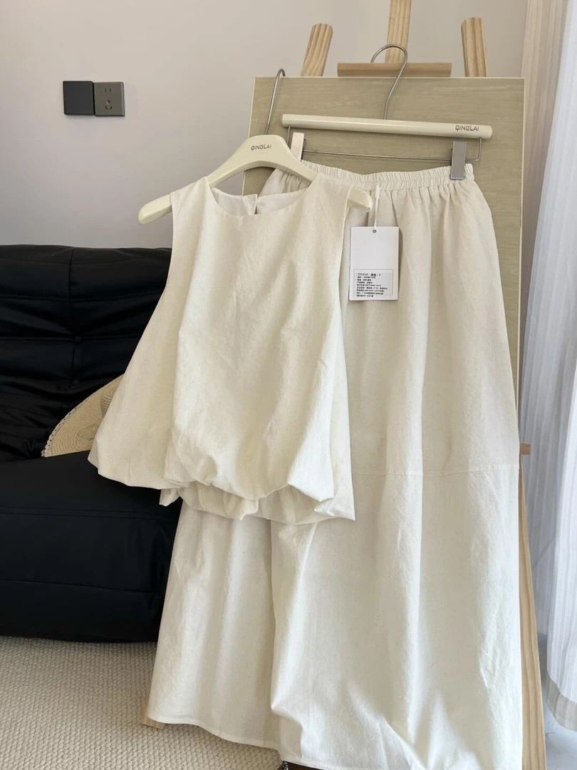 2025夏季新款法式穿搭时尚气质无袖上衣高腰显瘦半身裙两件套女