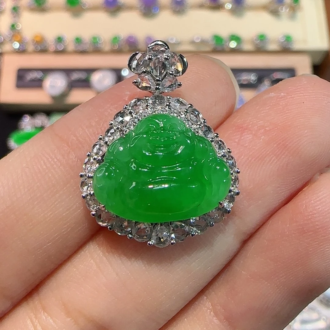 翡翠18K金镶嵌吊坠(不含链)佛