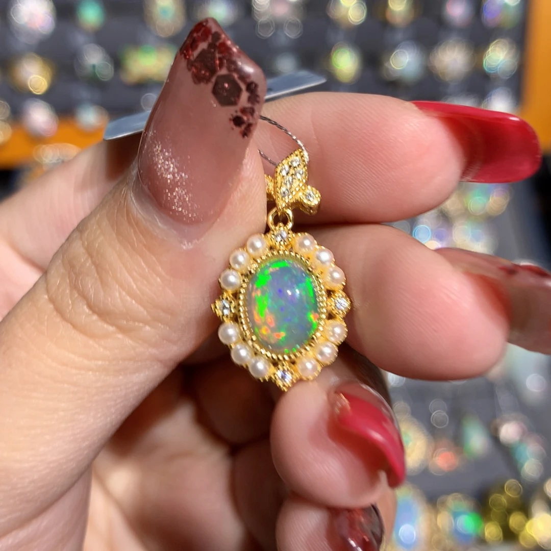 银S925镶嵌欧泊欧泊吊坠y