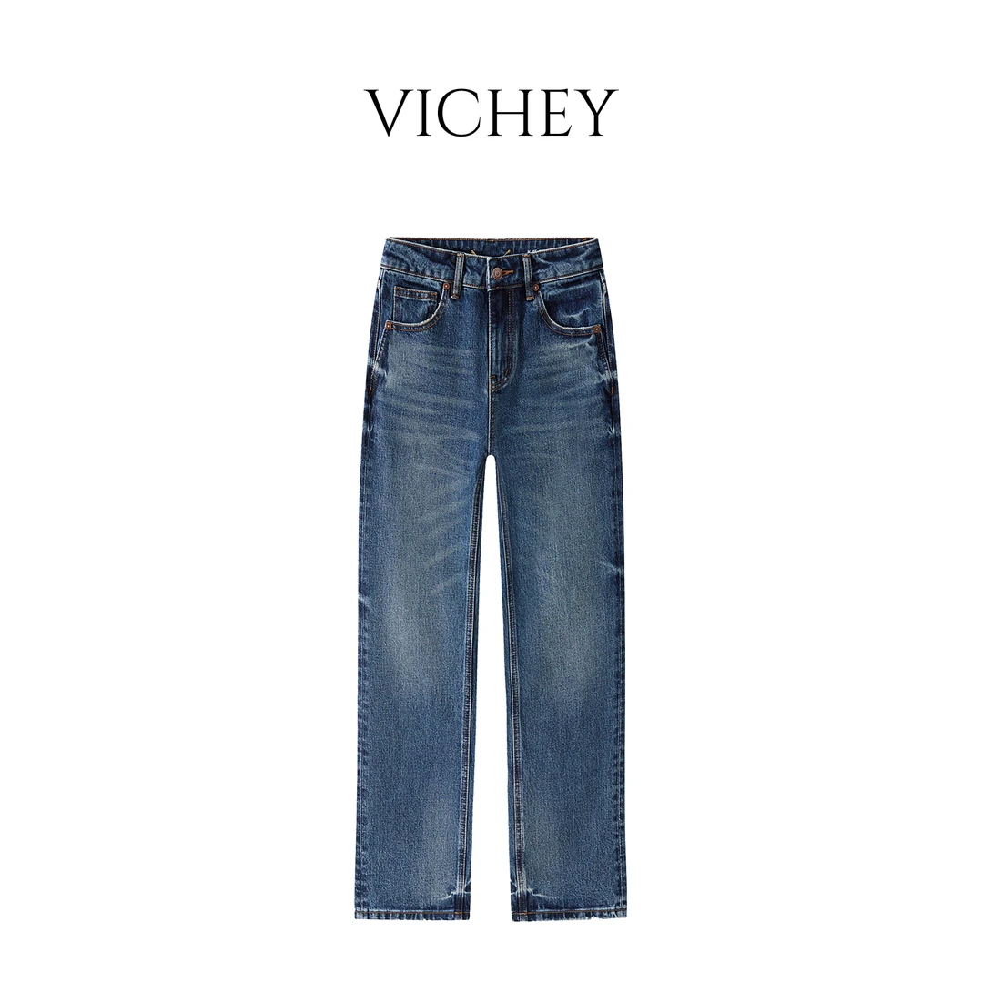 VICHEY [知己]秋季女款复古土耳其面料百搭显瘦窄版直筒裤-3596