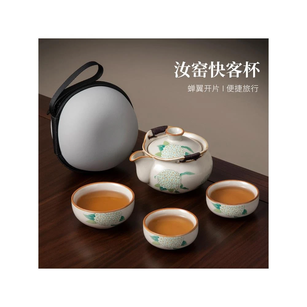 汝窑手抓泡茶壶单壶一人用小套便携式户外旅行茶具瓷器快客杯