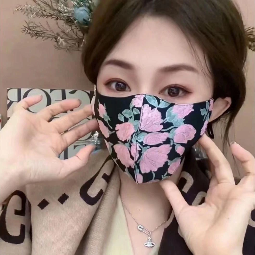高档国潮风口罩网红同款纯棉中国风蝴蝶牡丹花潮流保暖时尚百搭款