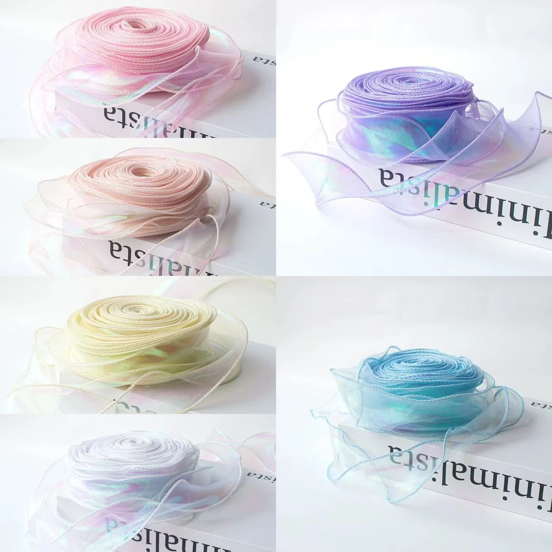 【1帮1】10卷情人节无轴炫彩鱼尾纱丝带彩带围边包装资材