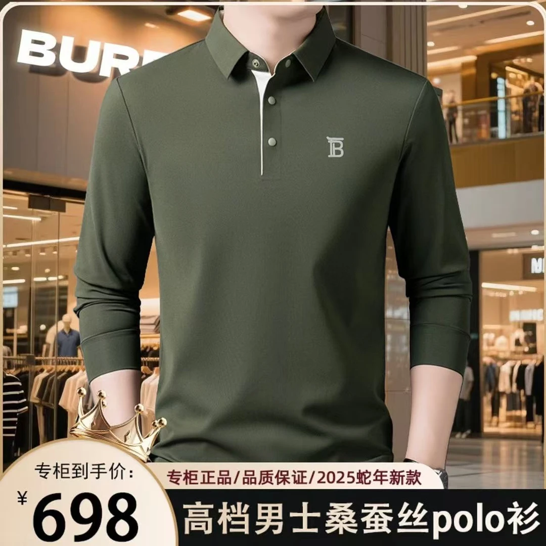 【专柜正品】欧洲英伦男士秋季商务休闲长袖翻领桑蚕丝POLO衫帅气男