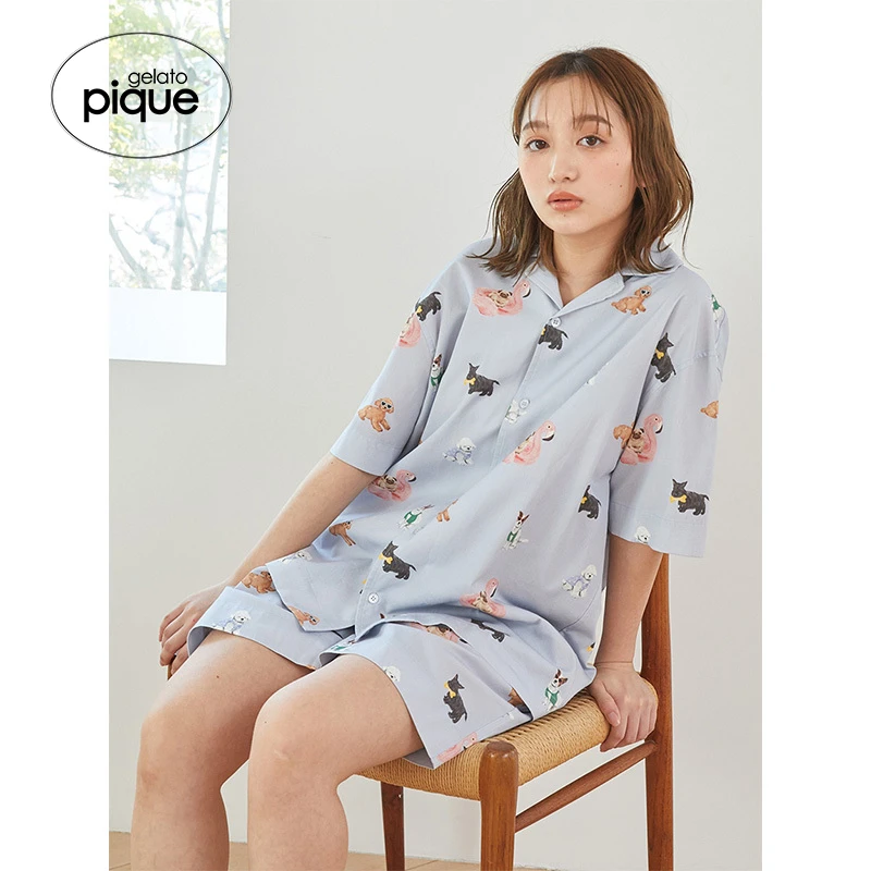 gelato pique25夏季新品男女同款满印小狗短袖衬衫睡衣PUFT252292