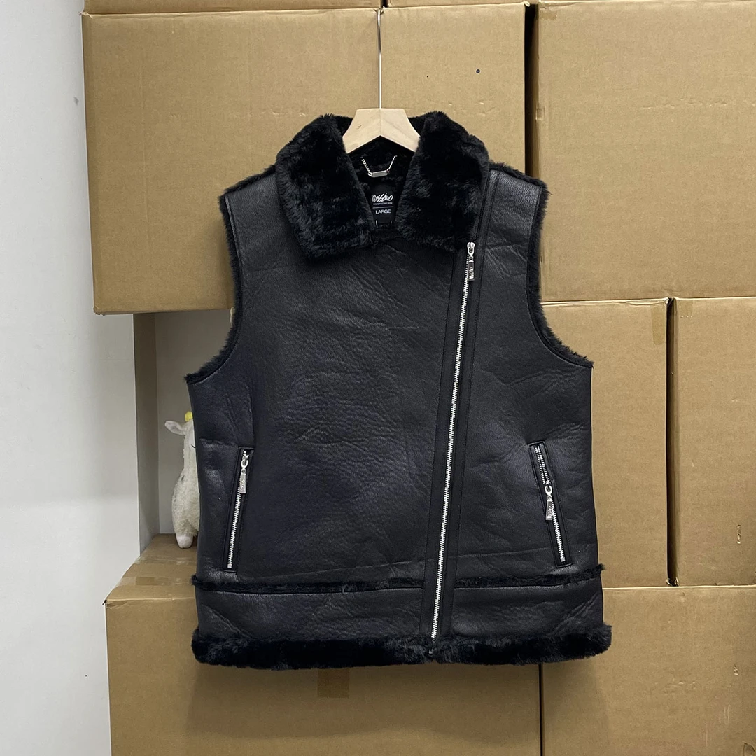 西班牙单！！机车风毛毛翻领马甲一体加厚保暖复古马夹外套