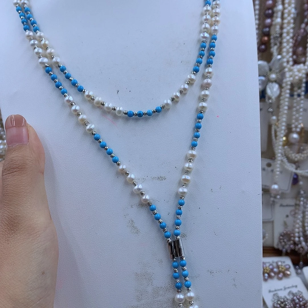 项链银S925镀金镶嵌淡水珍珠