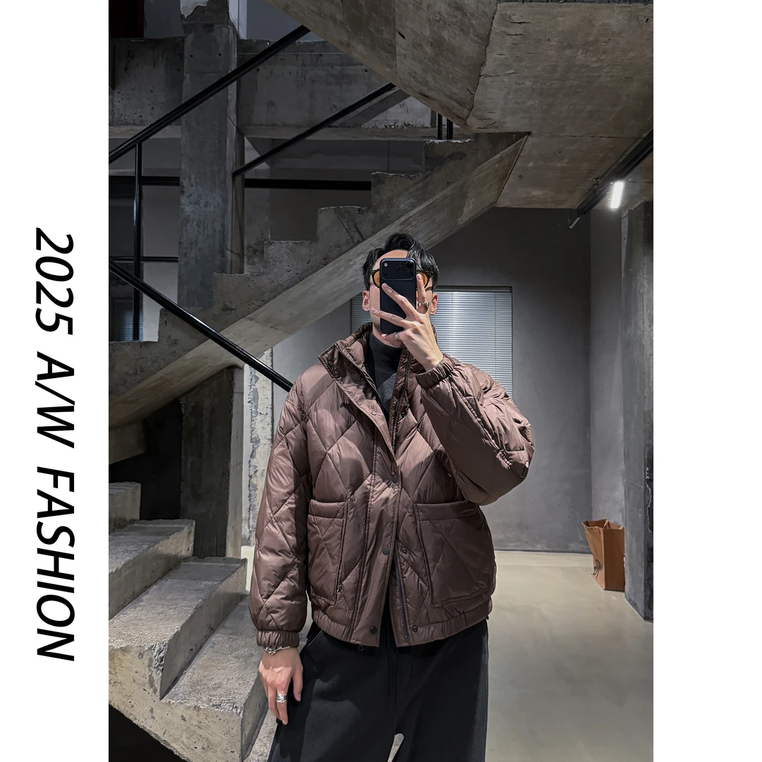 【叶继枫】25 A/W 黑标90%白鸭绒菱形绗线复古多口袋立领羽绒服外套