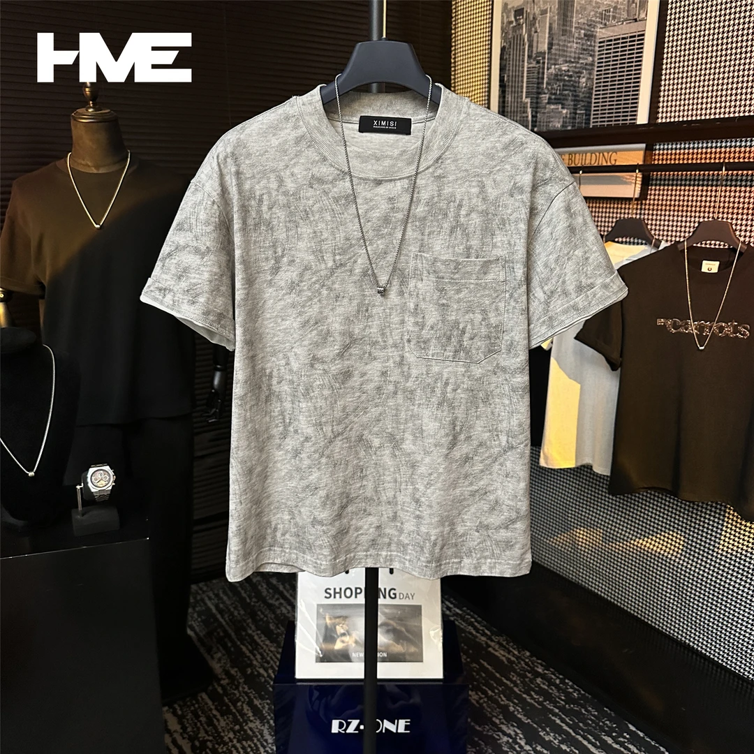 【HMEYAO】夏季原创重磅扎染口袋高定设计T恤纯棉舒适百搭圆领短袖