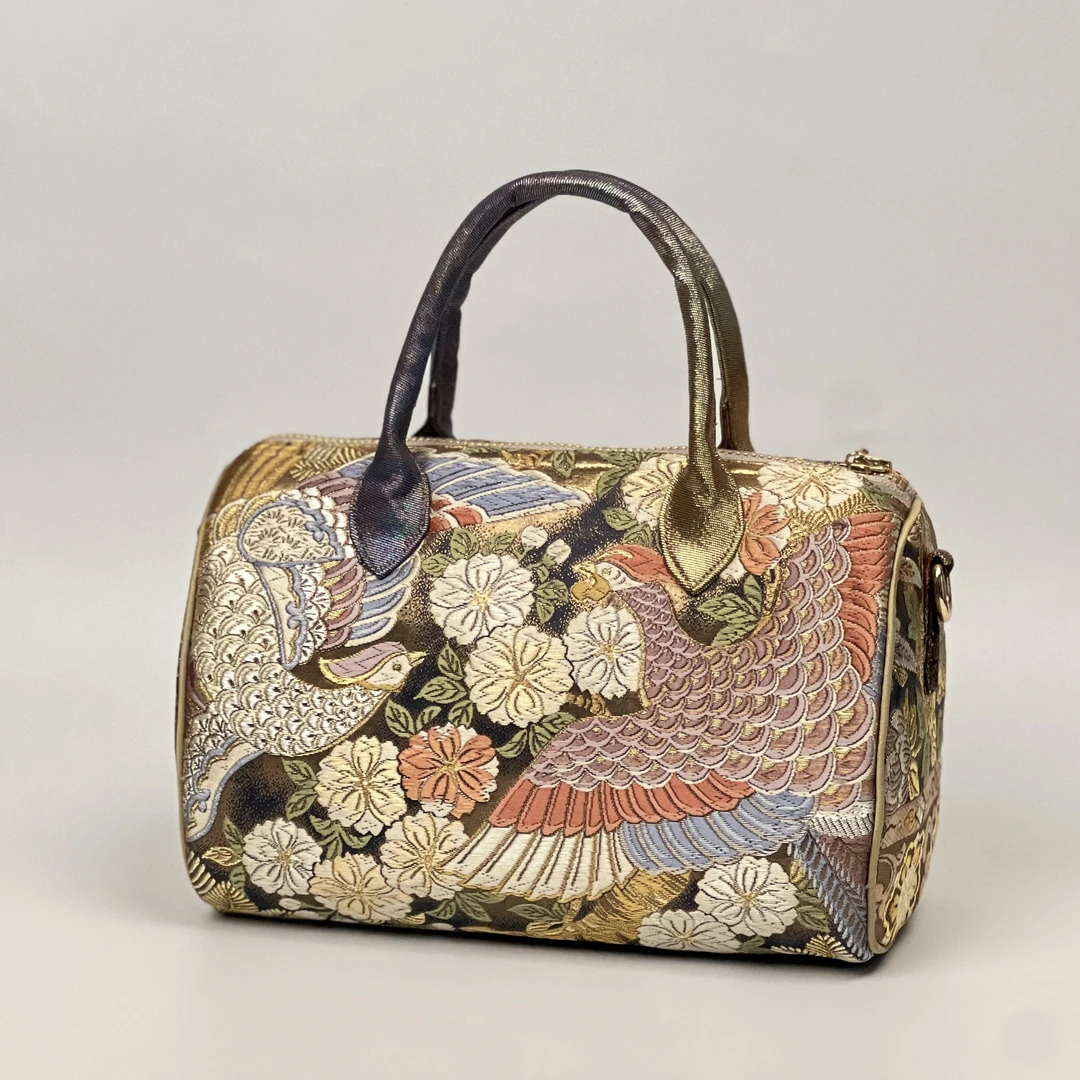 西阵织波士顿包大容量手提包复古文艺女包斜挎包小众高级感通勤包