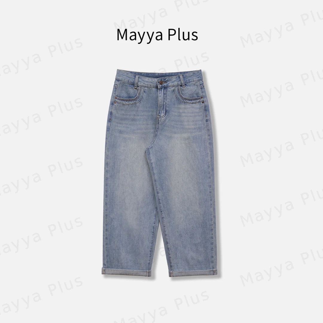 【牛仔魔方】Mayya Plus麦芽定制女夏季新款纯棉宽松牛仔裤32528923