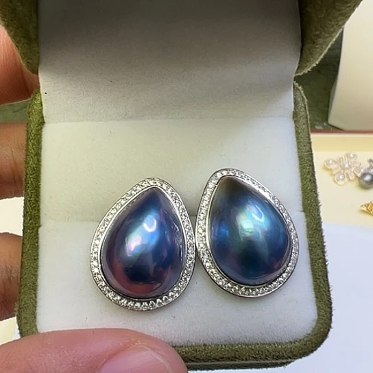 罗***@拼合珍珠（马贝珠）银S925镶嵌耳饰