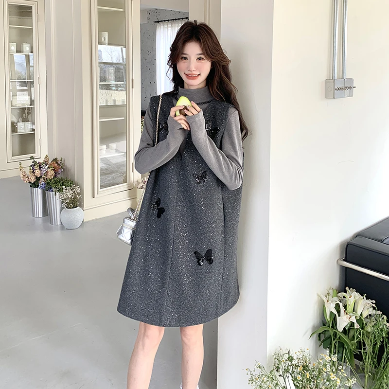 灰色毛呢背心裙套装女春秋富家千金高级感穿搭小香风连衣裙两件套