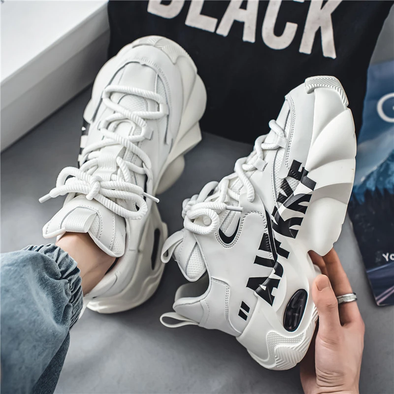 小众设计男鞋秋季新款透气网布小白鞋百搭休闲鞋男潮流厚底老爹鞋