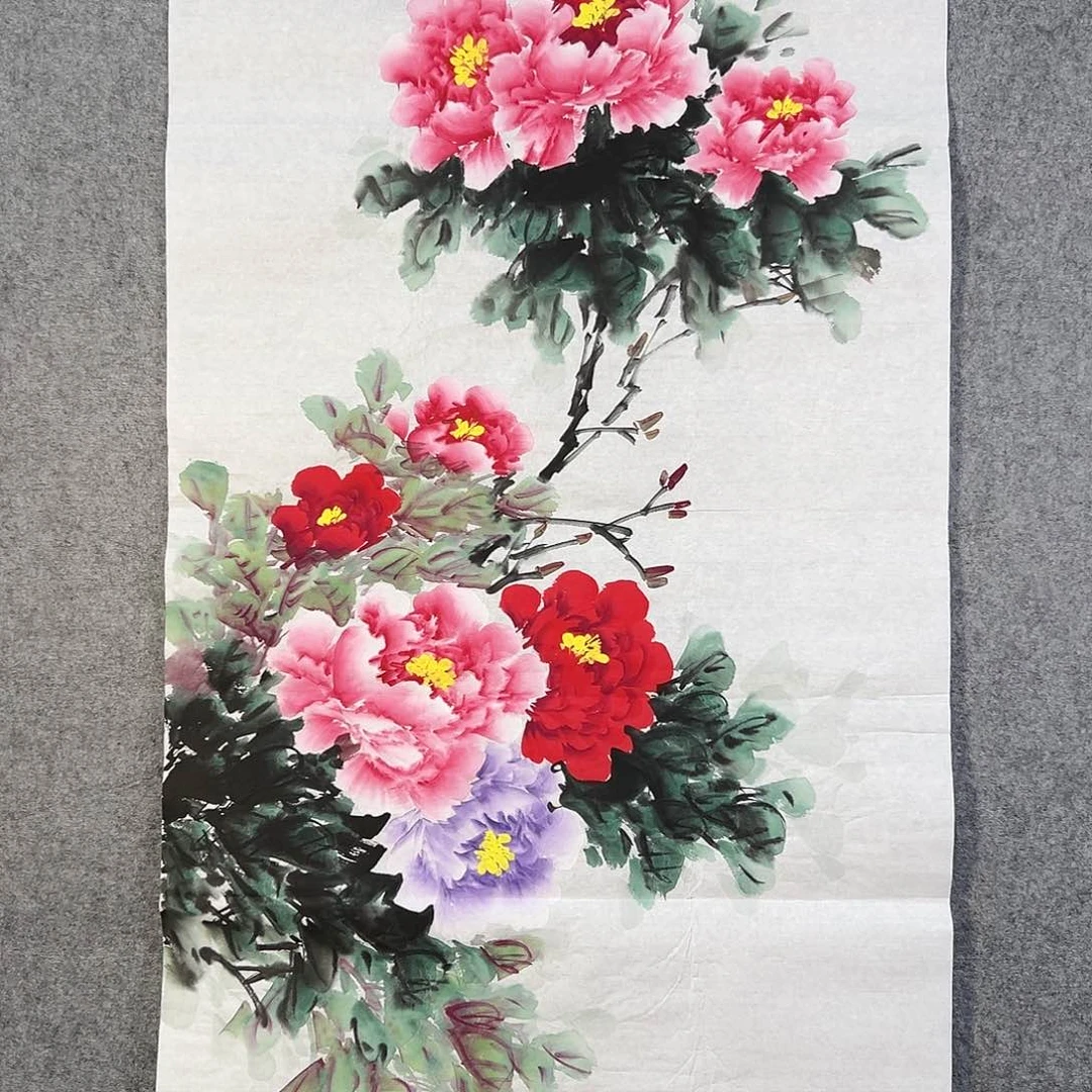 国画337 牡丹之花之叶的颜色和